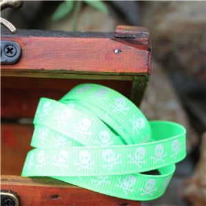 Pirate Ribbon -Narrow Skull & CB/Lime